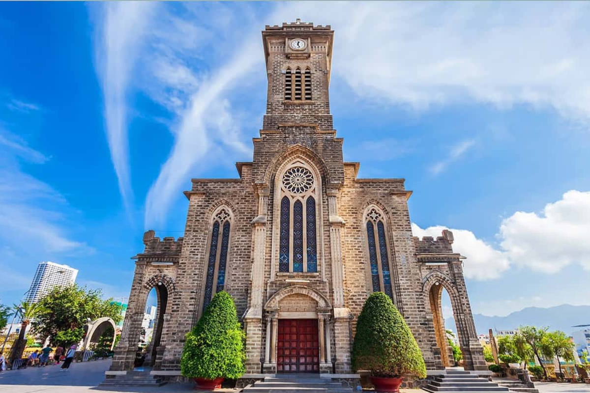 Exterior view of Nha Trang Cathedral with French Gothic architecture
